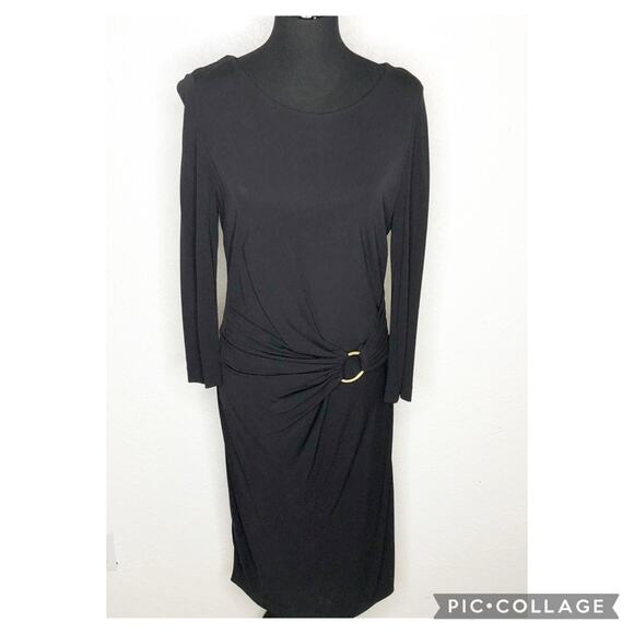 Escada black gold buckle draped front midi dress size 42 or US 12 - Picture 1 of 16